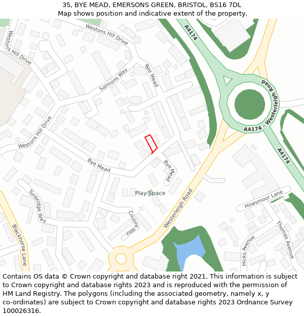 35, BYE MEAD, EMERSONS GREEN, BRISTOL, BS16 7DL: Location map and indicative extent of plot