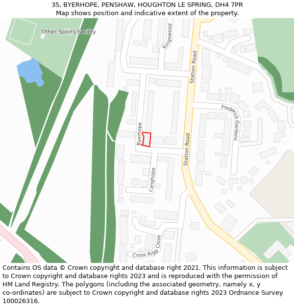 35, BYERHOPE, PENSHAW, HOUGHTON LE SPRING, DH4 7PR: Location map and indicative extent of plot