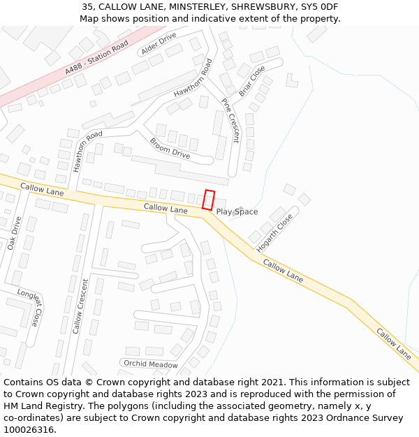 35, CALLOW LANE, MINSTERLEY, SHREWSBURY, SY5 0DF: Location map and indicative extent of plot