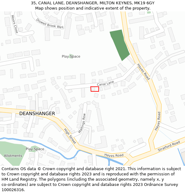 35, CANAL LANE, DEANSHANGER, MILTON KEYNES, MK19 6GY: Location map and indicative extent of plot