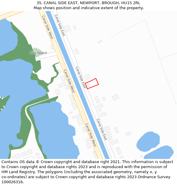 35, CANAL SIDE EAST, NEWPORT, BROUGH, HU15 2RL: Location map and indicative extent of plot