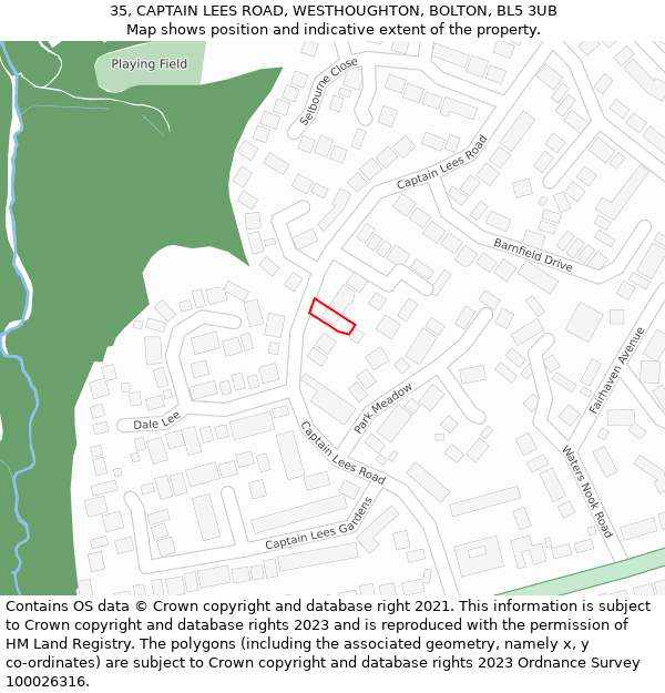 35, CAPTAIN LEES ROAD, WESTHOUGHTON, BOLTON, BL5 3UB: Location map and indicative extent of plot