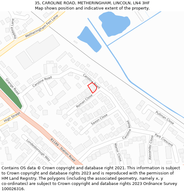 35, CAROLINE ROAD, METHERINGHAM, LINCOLN, LN4 3HF: Location map and indicative extent of plot