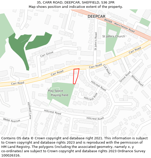 35, CARR ROAD, DEEPCAR, SHEFFIELD, S36 2PR: Location map and indicative extent of plot