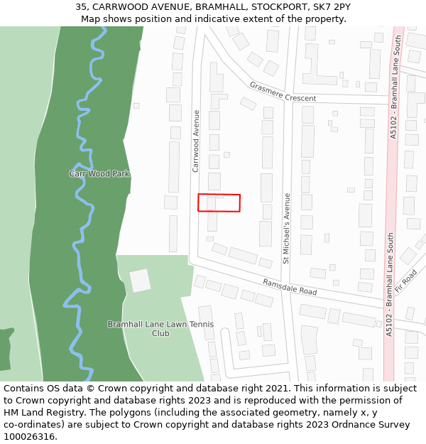 35, CARRWOOD AVENUE, BRAMHALL, STOCKPORT, SK7 2PY: Location map and indicative extent of plot