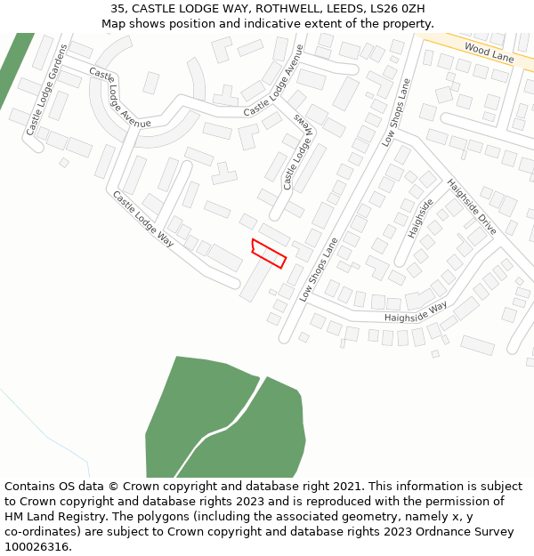 35, CASTLE LODGE WAY, ROTHWELL, LEEDS, LS26 0ZH: Location map and indicative extent of plot