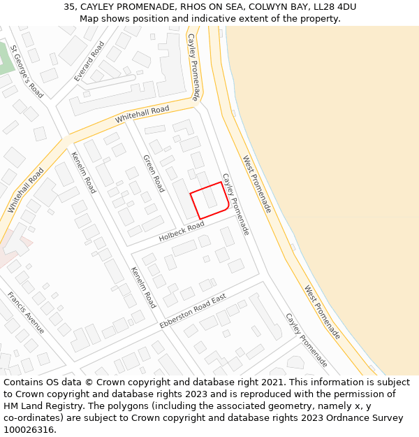 35, CAYLEY PROMENADE, RHOS ON SEA, COLWYN BAY, LL28 4DU: Location map and indicative extent of plot