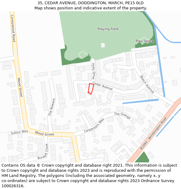 35, CEDAR AVENUE, DODDINGTON, MARCH, PE15 0LD: Location map and indicative extent of plot