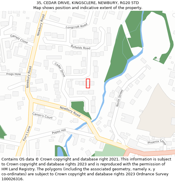 35, CEDAR DRIVE, KINGSCLERE, NEWBURY, RG20 5TD: Location map and indicative extent of plot