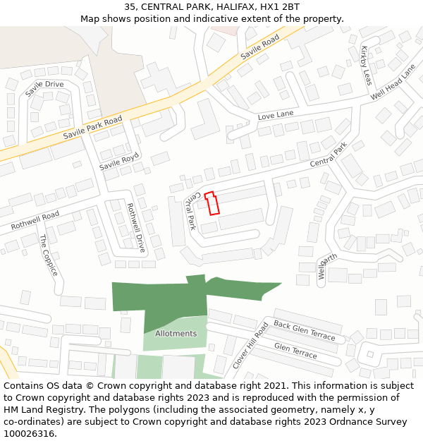 35, CENTRAL PARK, HALIFAX, HX1 2BT: Location map and indicative extent of plot