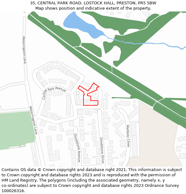 35, CENTRAL PARK ROAD, LOSTOCK HALL, PRESTON, PR5 5BW: Location map and indicative extent of plot