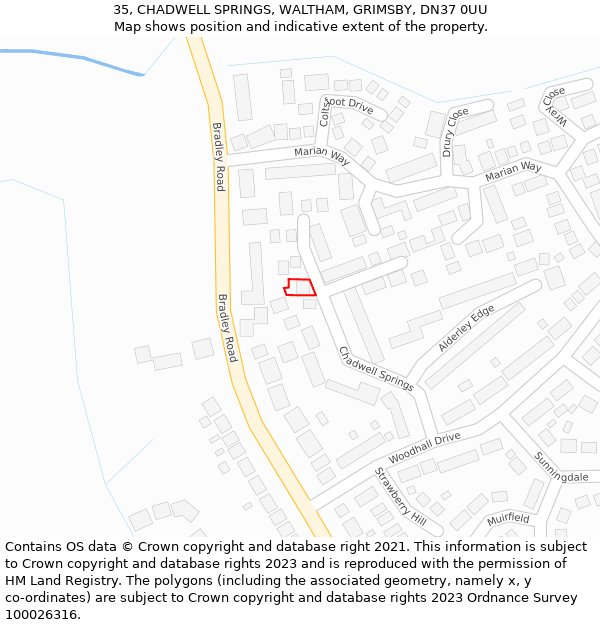 35, CHADWELL SPRINGS, WALTHAM, GRIMSBY, DN37 0UU: Location map and indicative extent of plot