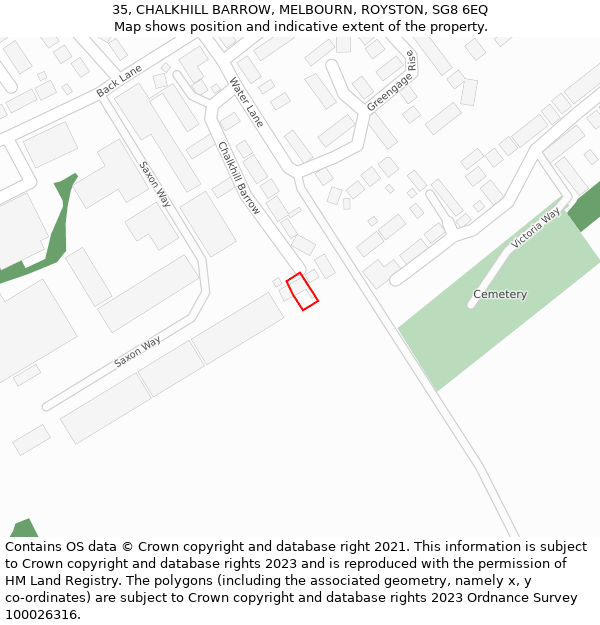 35, CHALKHILL BARROW, MELBOURN, ROYSTON, SG8 6EQ: Location map and indicative extent of plot