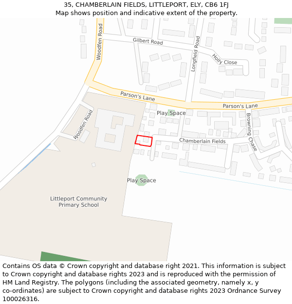 35, CHAMBERLAIN FIELDS, LITTLEPORT, ELY, CB6 1FJ: Location map and indicative extent of plot