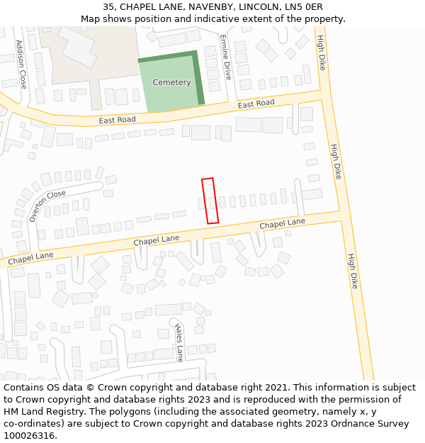 35, CHAPEL LANE, NAVENBY, LINCOLN, LN5 0ER: Location map and indicative extent of plot