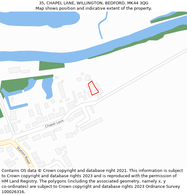 35, CHAPEL LANE, WILLINGTON, BEDFORD, MK44 3QG: Location map and indicative extent of plot