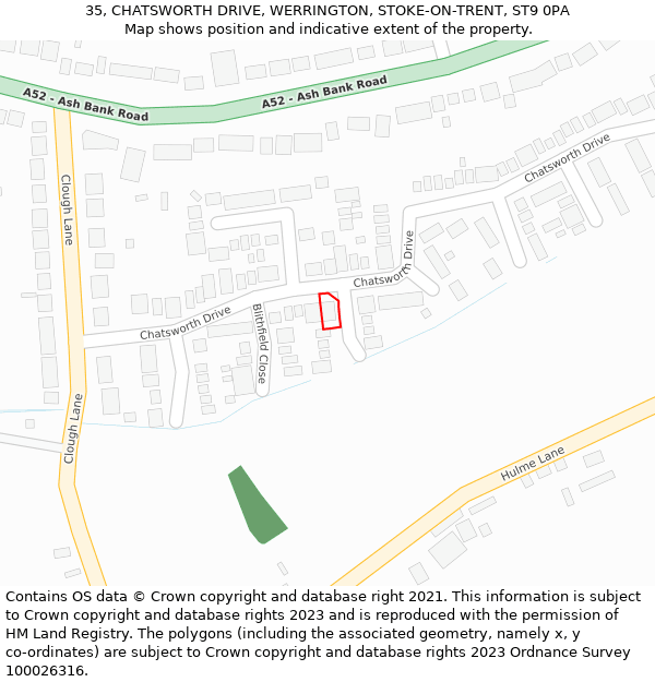 35, CHATSWORTH DRIVE, WERRINGTON, STOKE-ON-TRENT, ST9 0PA: Location map and indicative extent of plot
