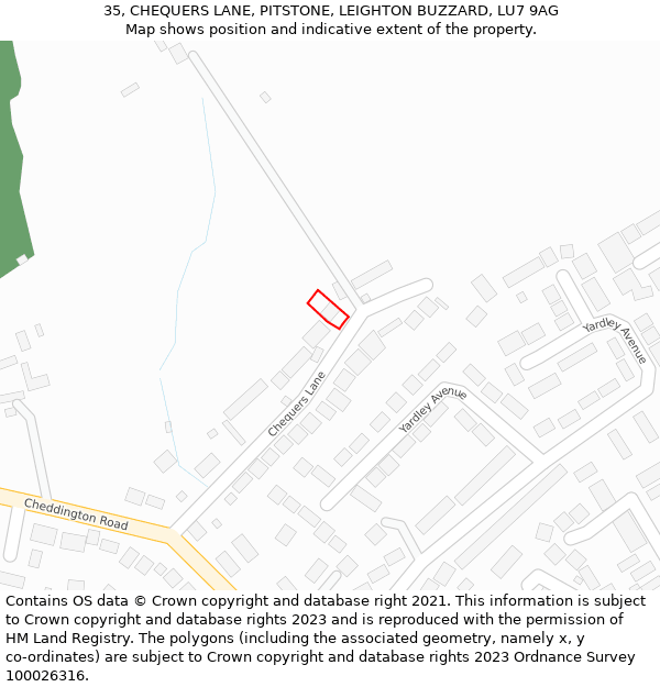 35, CHEQUERS LANE, PITSTONE, LEIGHTON BUZZARD, LU7 9AG: Location map and indicative extent of plot