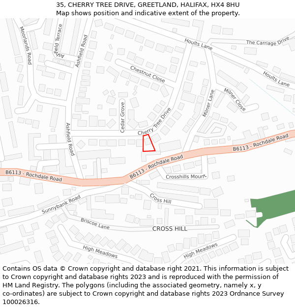 35, CHERRY TREE DRIVE, GREETLAND, HALIFAX, HX4 8HU: Location map and indicative extent of plot