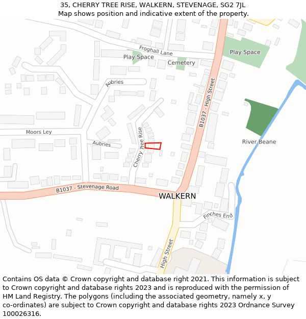 35, CHERRY TREE RISE, WALKERN, STEVENAGE, SG2 7JL: Location map and indicative extent of plot