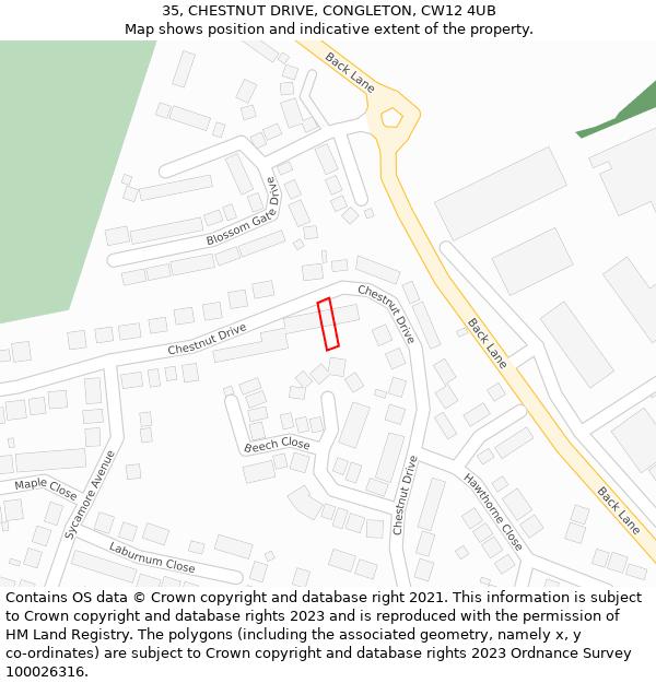 35, CHESTNUT DRIVE, CONGLETON, CW12 4UB: Location map and indicative extent of plot