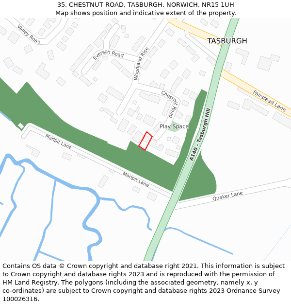 35, CHESTNUT ROAD, TASBURGH, NORWICH, NR15 1UH: Location map and indicative extent of plot