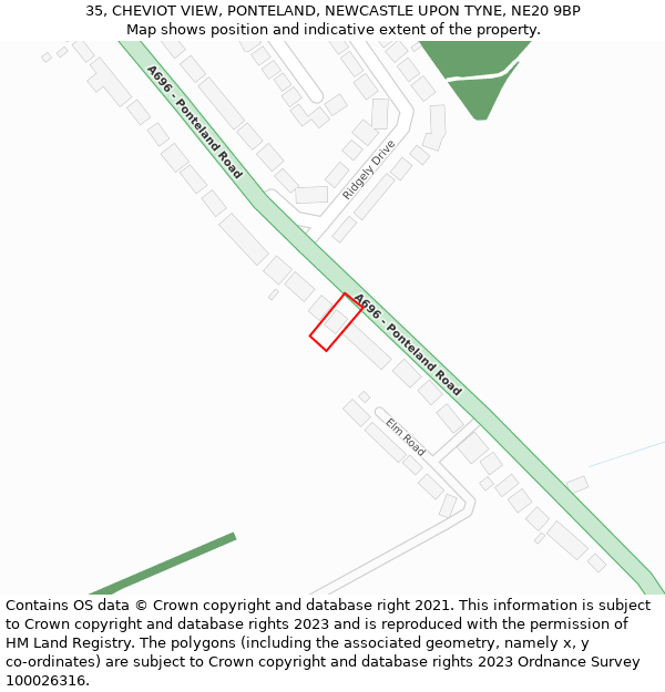 35, CHEVIOT VIEW, PONTELAND, NEWCASTLE UPON TYNE, NE20 9BP: Location map and indicative extent of plot