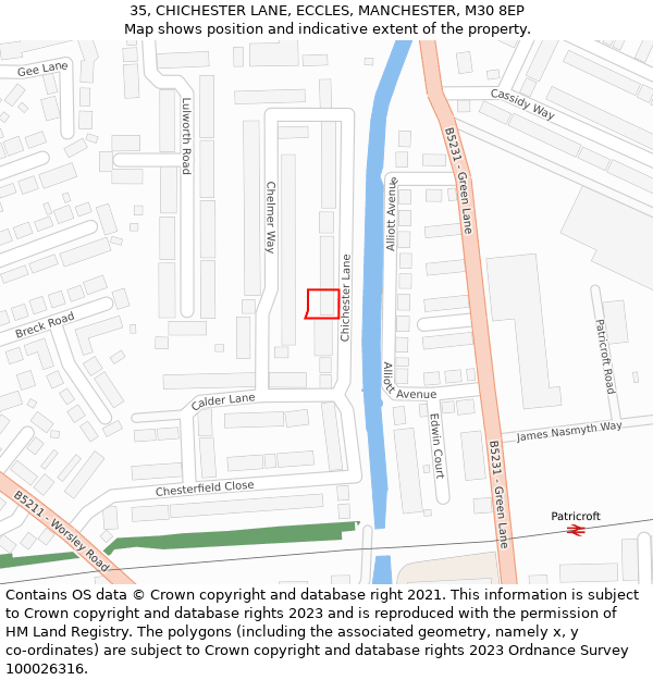 35, CHICHESTER LANE, ECCLES, MANCHESTER, M30 8EP: Location map and indicative extent of plot