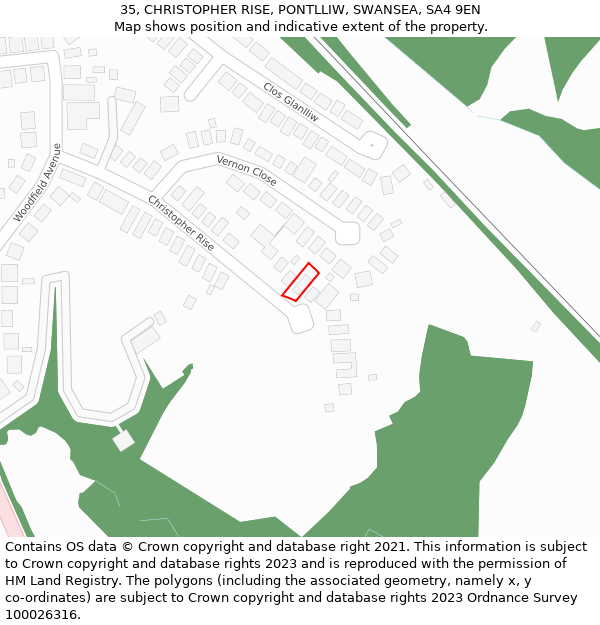 35, CHRISTOPHER RISE, PONTLLIW, SWANSEA, SA4 9EN: Location map and indicative extent of plot