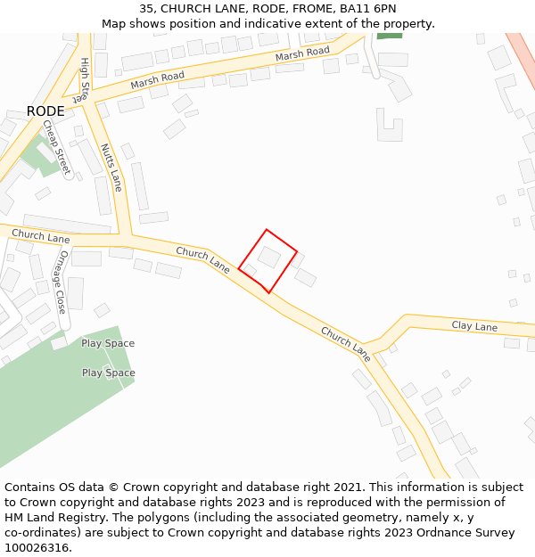 35, CHURCH LANE, RODE, FROME, BA11 6PN: Location map and indicative extent of plot