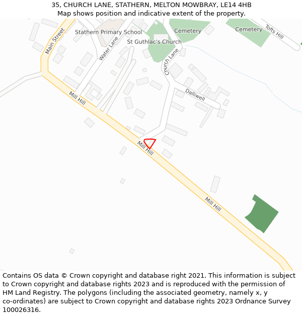 35, CHURCH LANE, STATHERN, MELTON MOWBRAY, LE14 4HB: Location map and indicative extent of plot