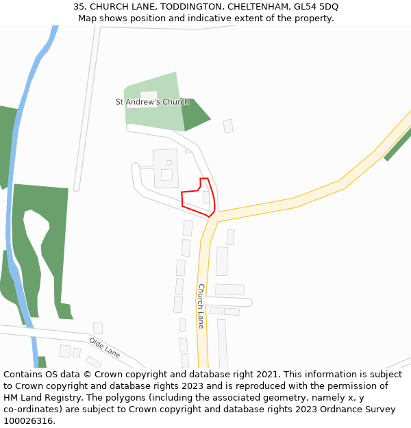 35, CHURCH LANE, TODDINGTON, CHELTENHAM, GL54 5DQ: Location map and indicative extent of plot