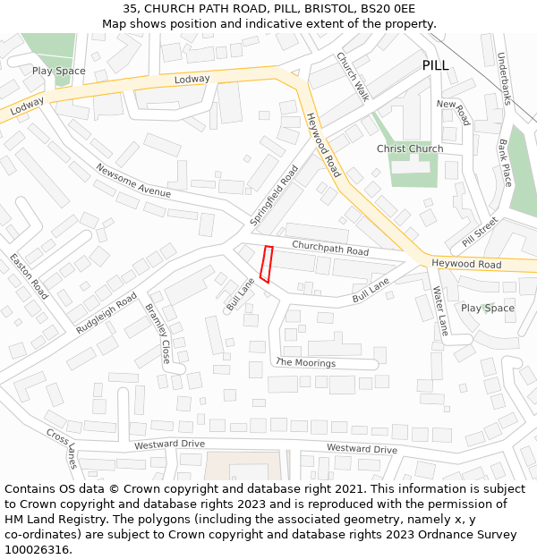 35, CHURCH PATH ROAD, PILL, BRISTOL, BS20 0EE: Location map and indicative extent of plot