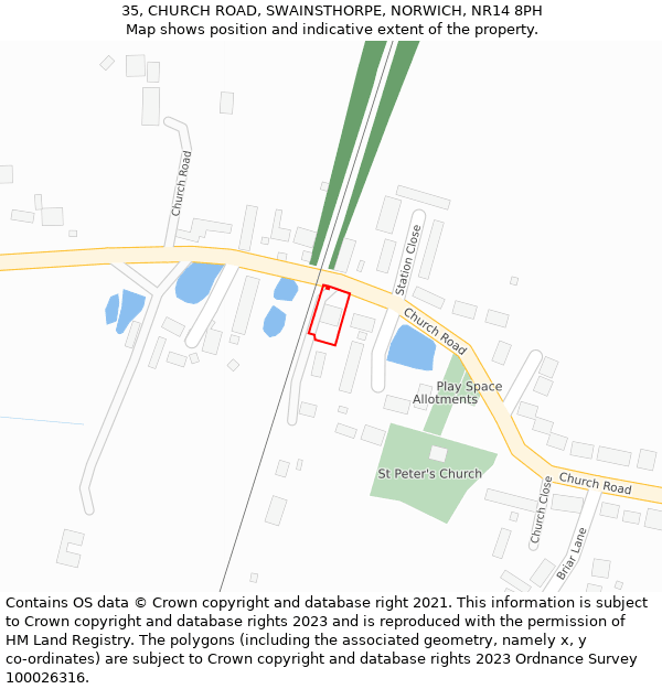 35, CHURCH ROAD, SWAINSTHORPE, NORWICH, NR14 8PH: Location map and indicative extent of plot
