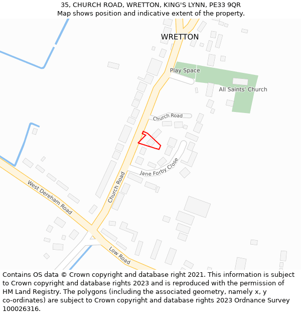 35, CHURCH ROAD, WRETTON, KING'S LYNN, PE33 9QR: Location map and indicative extent of plot