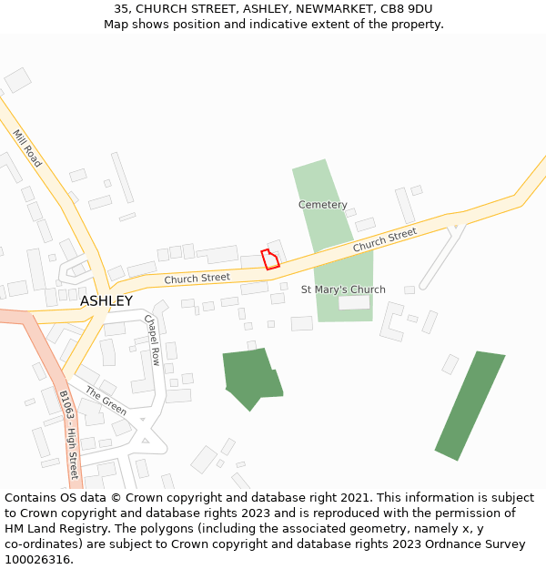 35, CHURCH STREET, ASHLEY, NEWMARKET, CB8 9DU: Location map and indicative extent of plot
