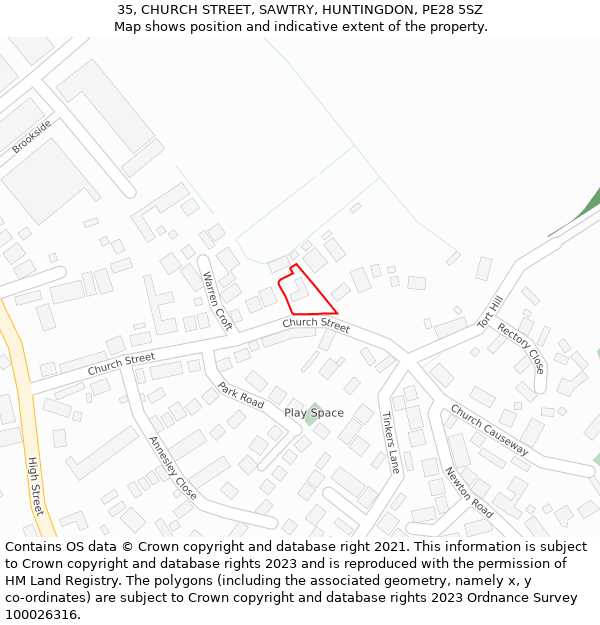 35, CHURCH STREET, SAWTRY, HUNTINGDON, PE28 5SZ: Location map and indicative extent of plot
