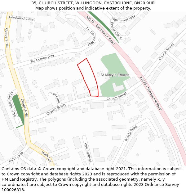 35, CHURCH STREET, WILLINGDON, EASTBOURNE, BN20 9HR: Location map and indicative extent of plot