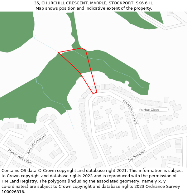 35, CHURCHILL CRESCENT, MARPLE, STOCKPORT, SK6 6HL: Location map and indicative extent of plot