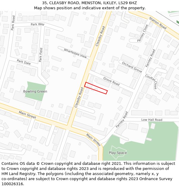 35, CLEASBY ROAD, MENSTON, ILKLEY, LS29 6HZ: Location map and indicative extent of plot