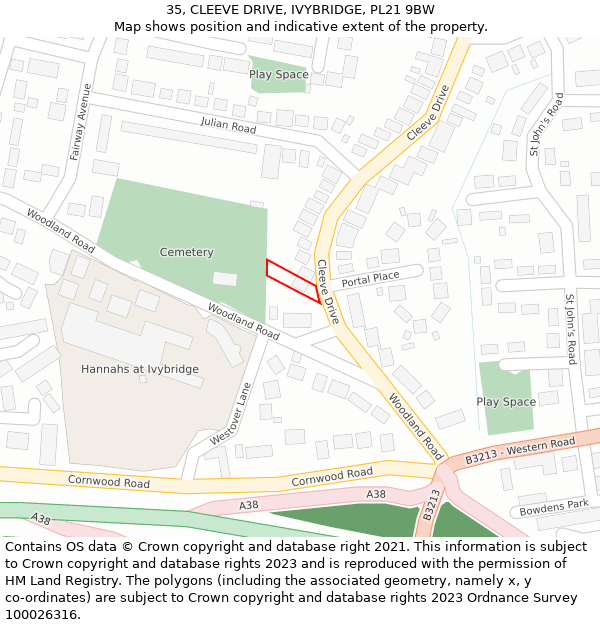 35, CLEEVE DRIVE, IVYBRIDGE, PL21 9BW: Location map and indicative extent of plot