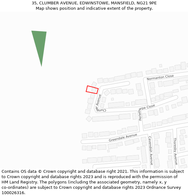 35, CLUMBER AVENUE, EDWINSTOWE, MANSFIELD, NG21 9PE: Location map and indicative extent of plot