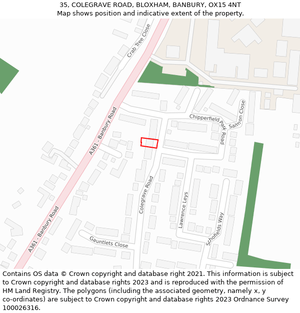 35, COLEGRAVE ROAD, BLOXHAM, BANBURY, OX15 4NT: Location map and indicative extent of plot
