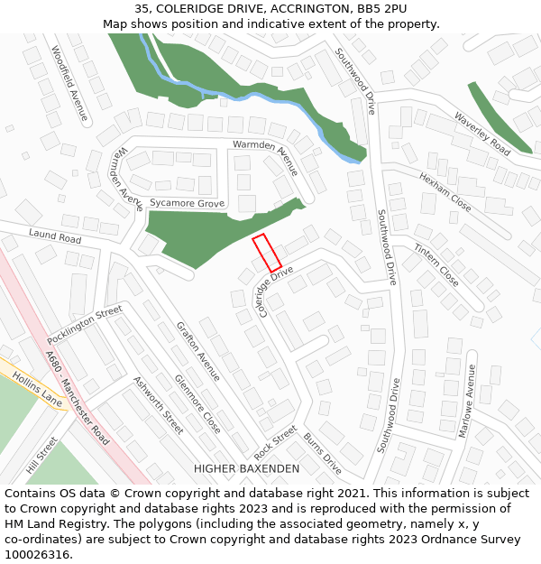 35, COLERIDGE DRIVE, ACCRINGTON, BB5 2PU: Location map and indicative extent of plot