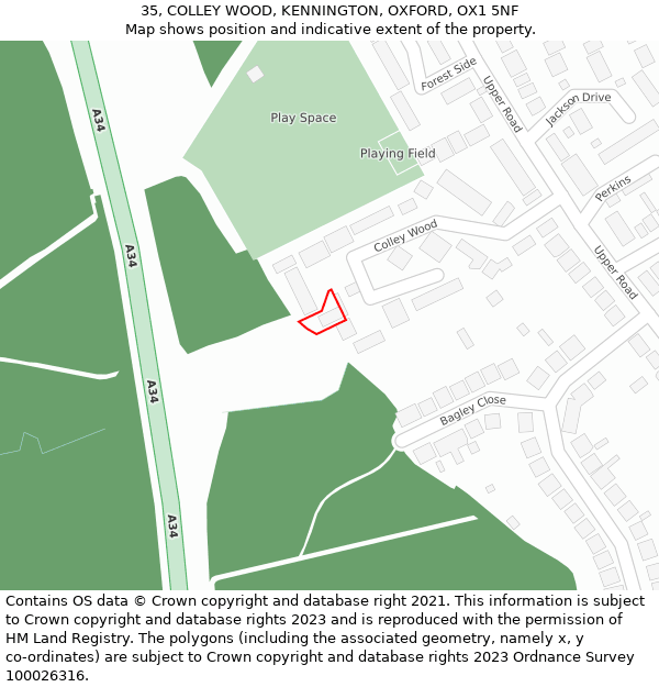 35, COLLEY WOOD, KENNINGTON, OXFORD, OX1 5NF: Location map and indicative extent of plot