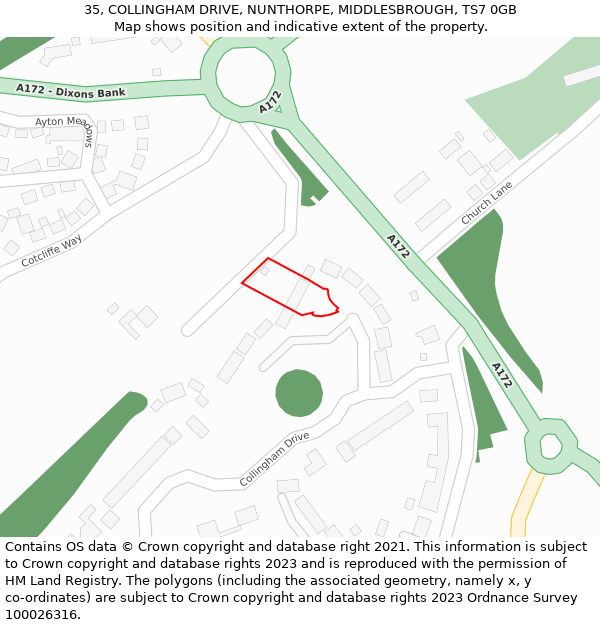 35, COLLINGHAM DRIVE, NUNTHORPE, MIDDLESBROUGH, TS7 0GB: Location map and indicative extent of plot