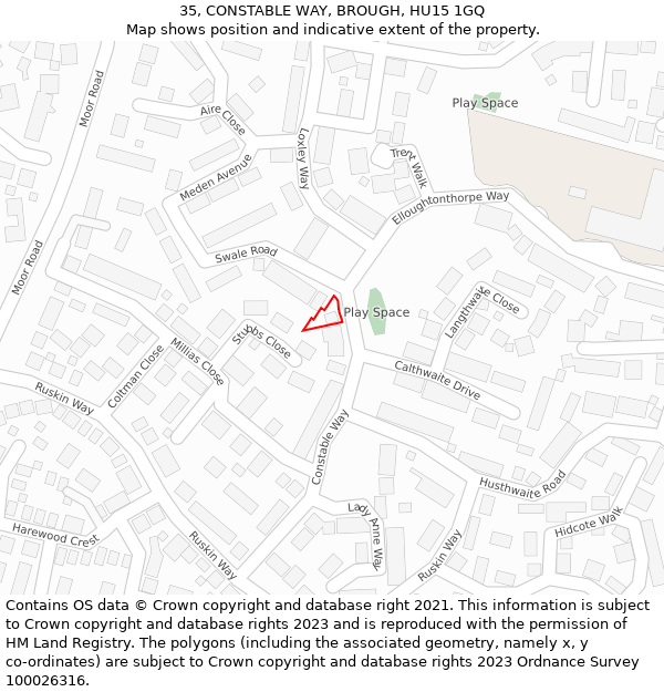 35, CONSTABLE WAY, BROUGH, HU15 1GQ: Location map and indicative extent of plot