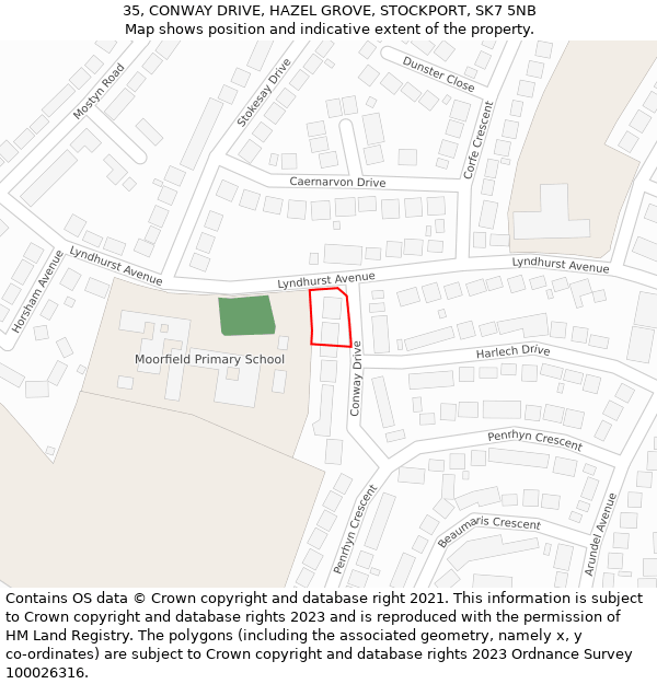 35, CONWAY DRIVE, HAZEL GROVE, STOCKPORT, SK7 5NB: Location map and indicative extent of plot