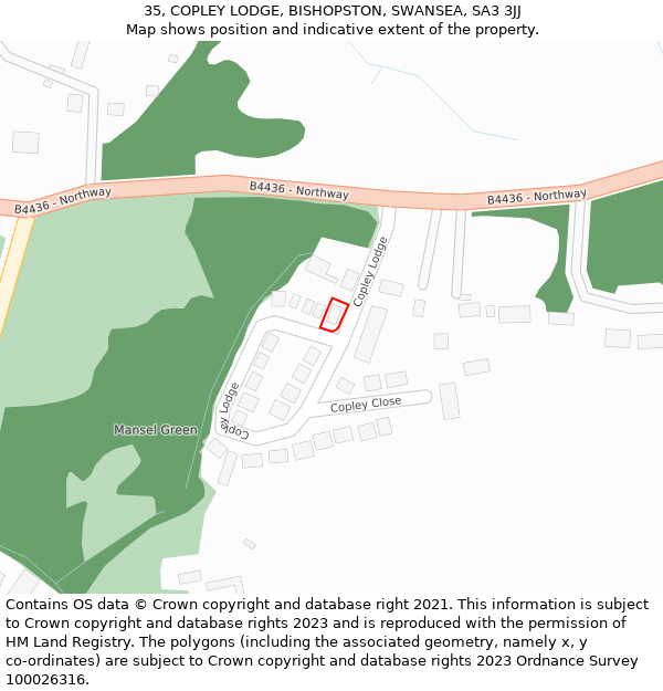 35, COPLEY LODGE, BISHOPSTON, SWANSEA, SA3 3JJ: Location map and indicative extent of plot