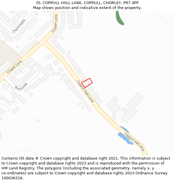 35, COPPULL HALL LANE, COPPULL, CHORLEY, PR7 4PP: Location map and indicative extent of plot